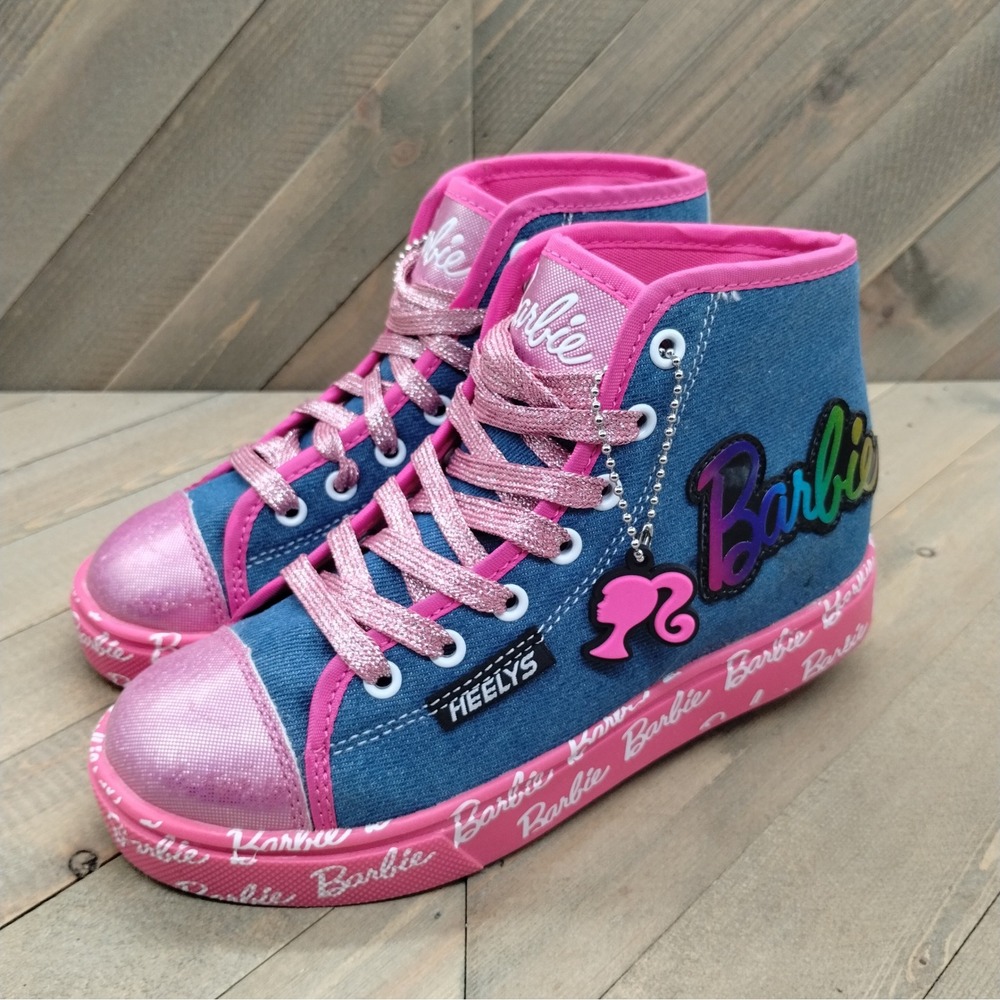 Heelys Hustle Barbie Skate Shoes Youth Girls‎ Size 2 Denim Pink Sneakers Barbie